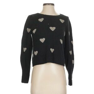Splendid Black Sweater with Cream Heart Accents